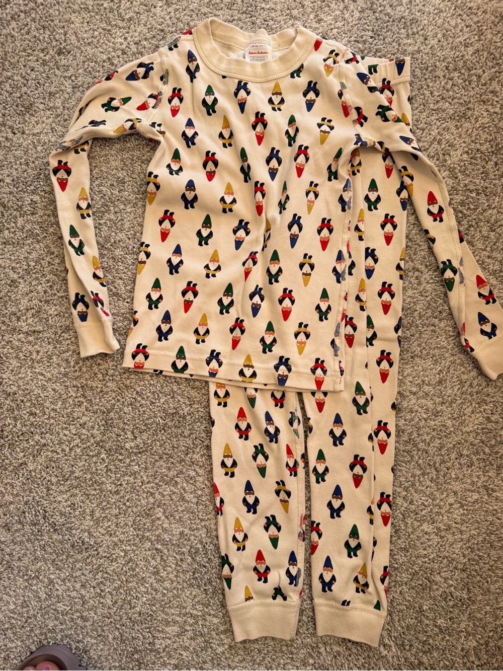 Hanna Andersson Cream Pajama Set with Red, Green, Blue & Yellow Gnome Print